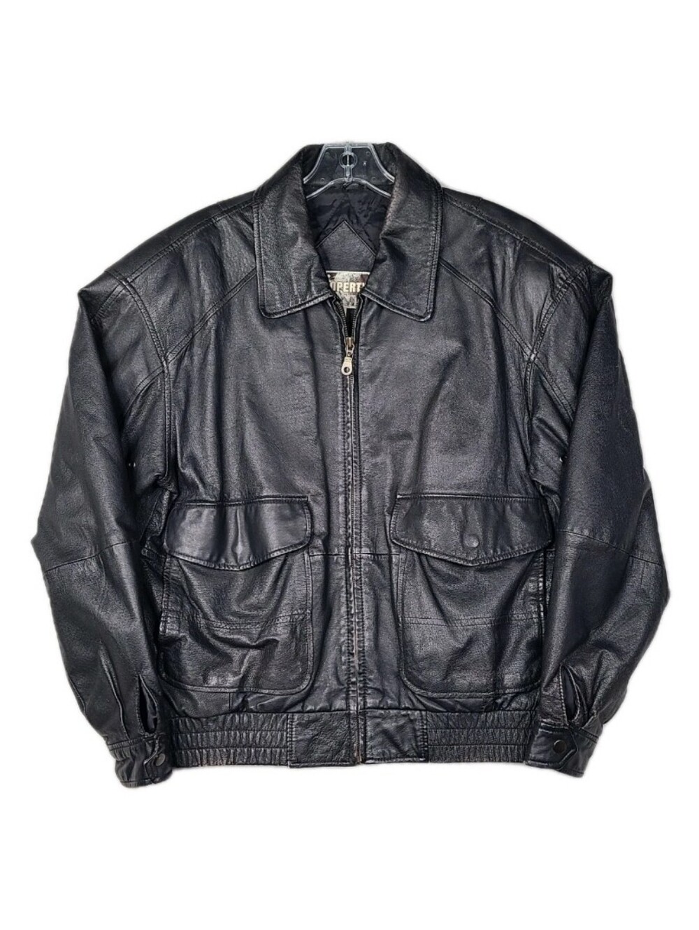 Vtg 80s Indiana Jones Styled Black Leather Bomber Adventure Jacket Mens Medium